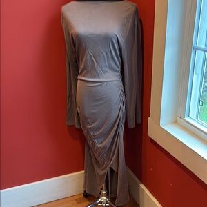 H&M Gray Ruched Bodycon Dress with Slit